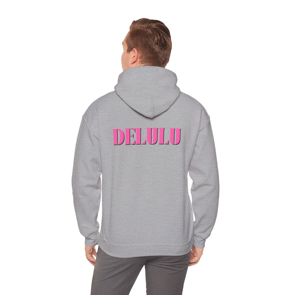 STATEMENT HOODIE DELULU - GREY & PINK/BLACK