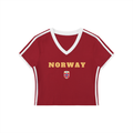 WOMEN'S RETRO V-NECK CROP T-SHIRT WORLD CUP - NORWAY