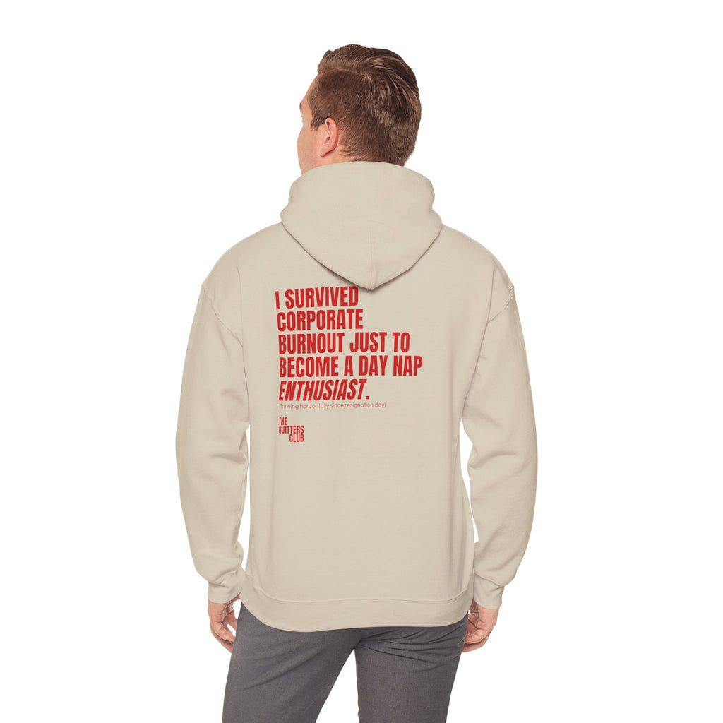 QUITTERS CLUB HOODIE - CORPORATE BURNOUT BEIGE/RED