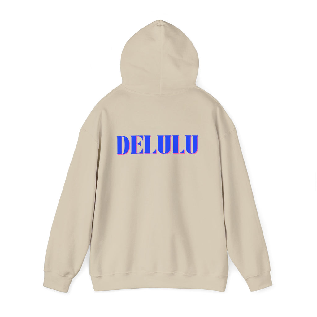 STATEMENT HOODIE DELULU - GREY & BLUE/PINK