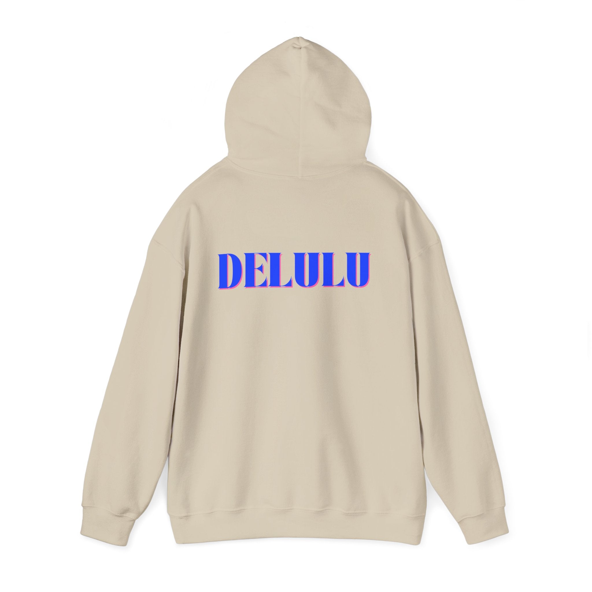 STATEMENT HOODIE DELULU - WHITE & BLUE/PINK