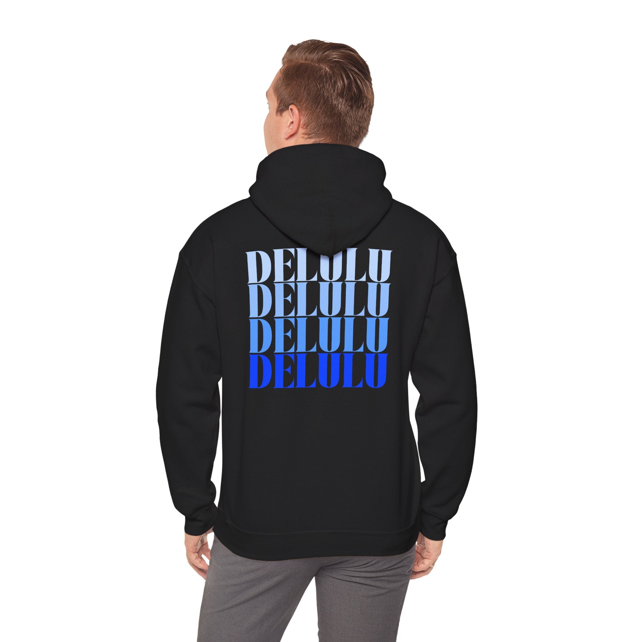 STATEMENT HOODIE DELULU DELULU DELULU - DARK CHOCOLATE & BLUE