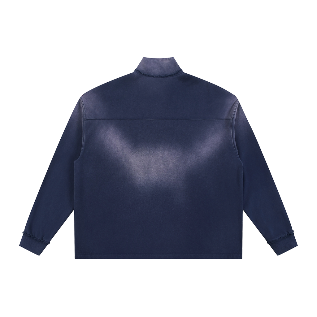 BASIC SUN FADE RAW EDGE QUARTER-ZIP SWEATSHIRT NAVY