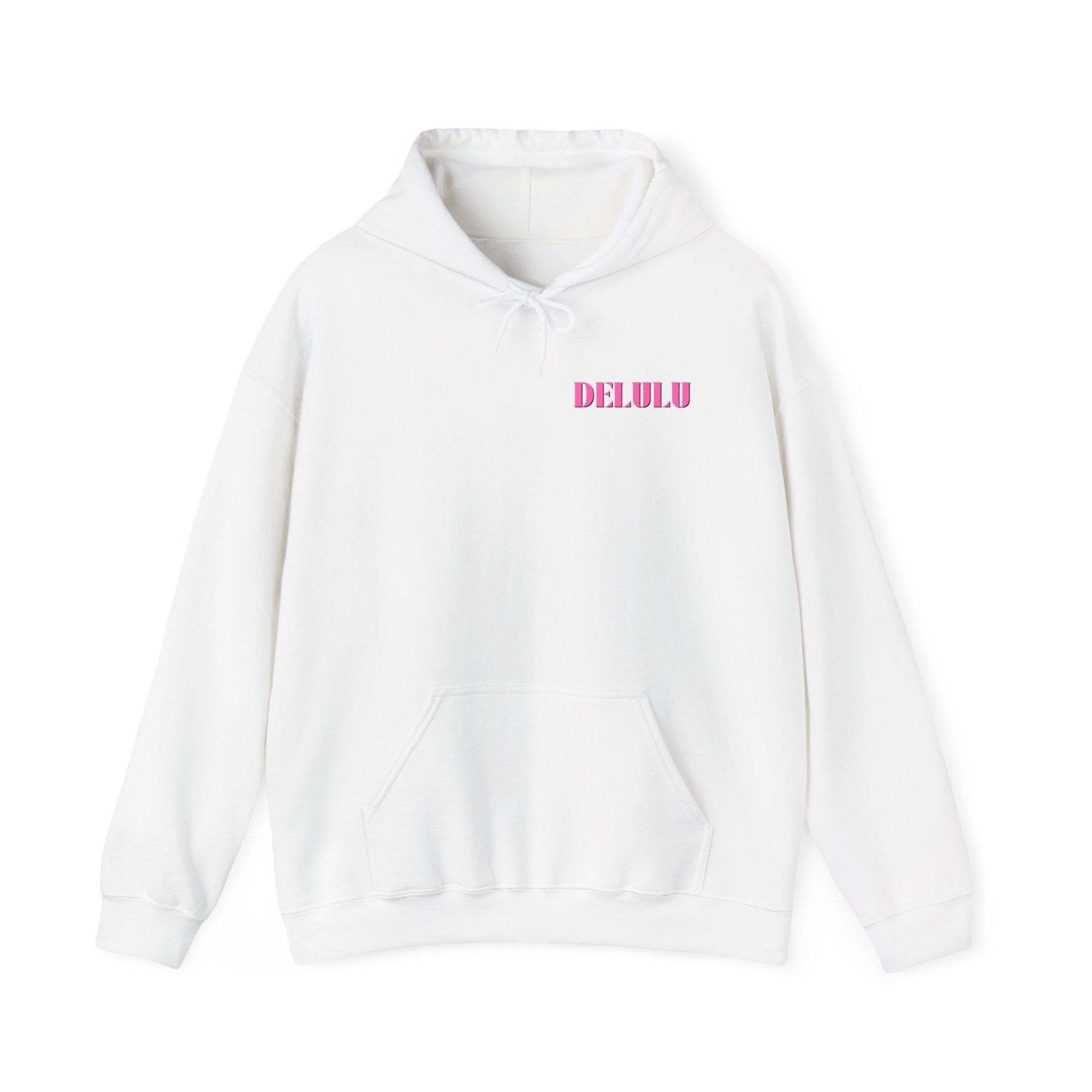 STATEMENT HOODIE DELULU - WHITE & PINK/BLACK