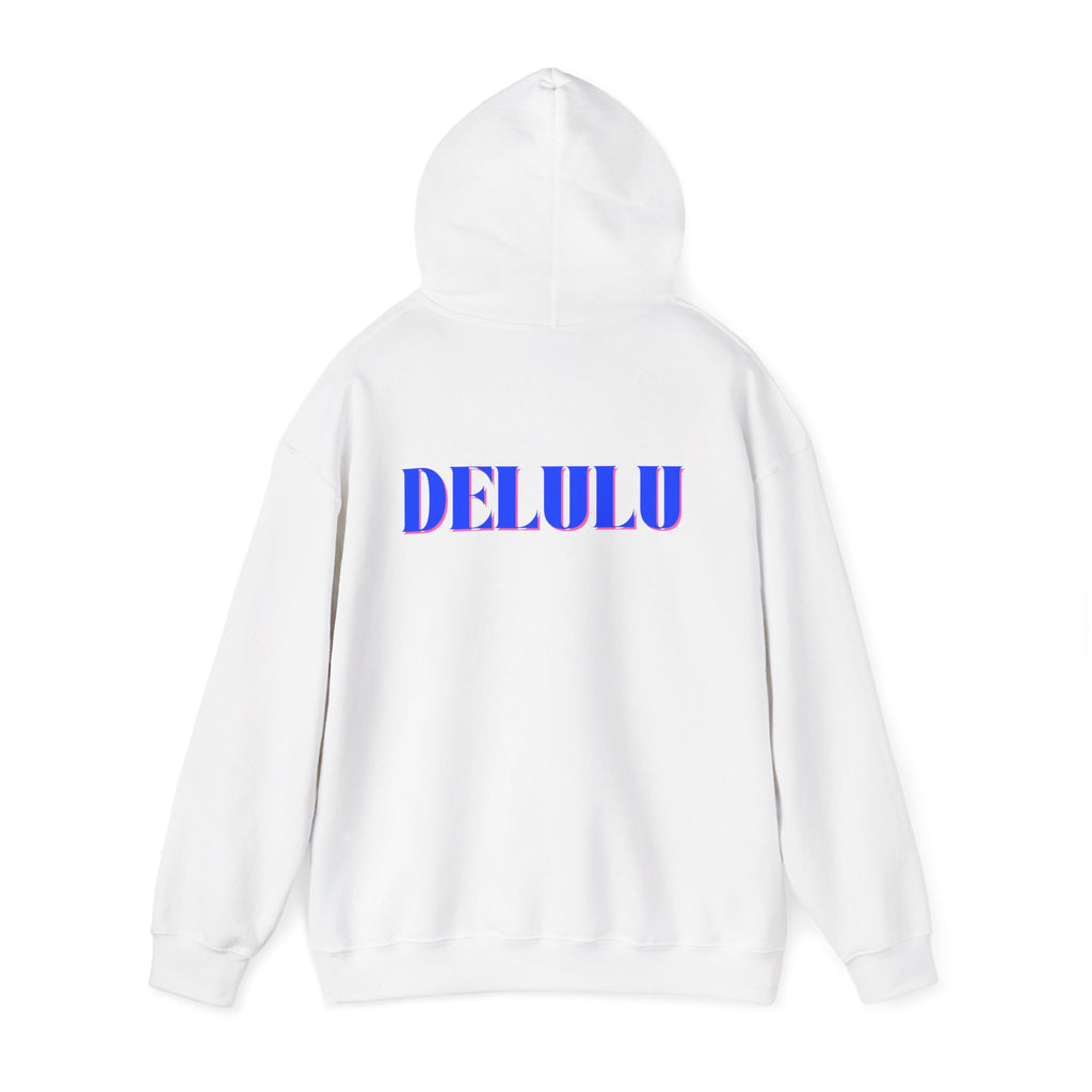 STATEMENT HOODIE DELULU - WHITE & BLUE/PINK