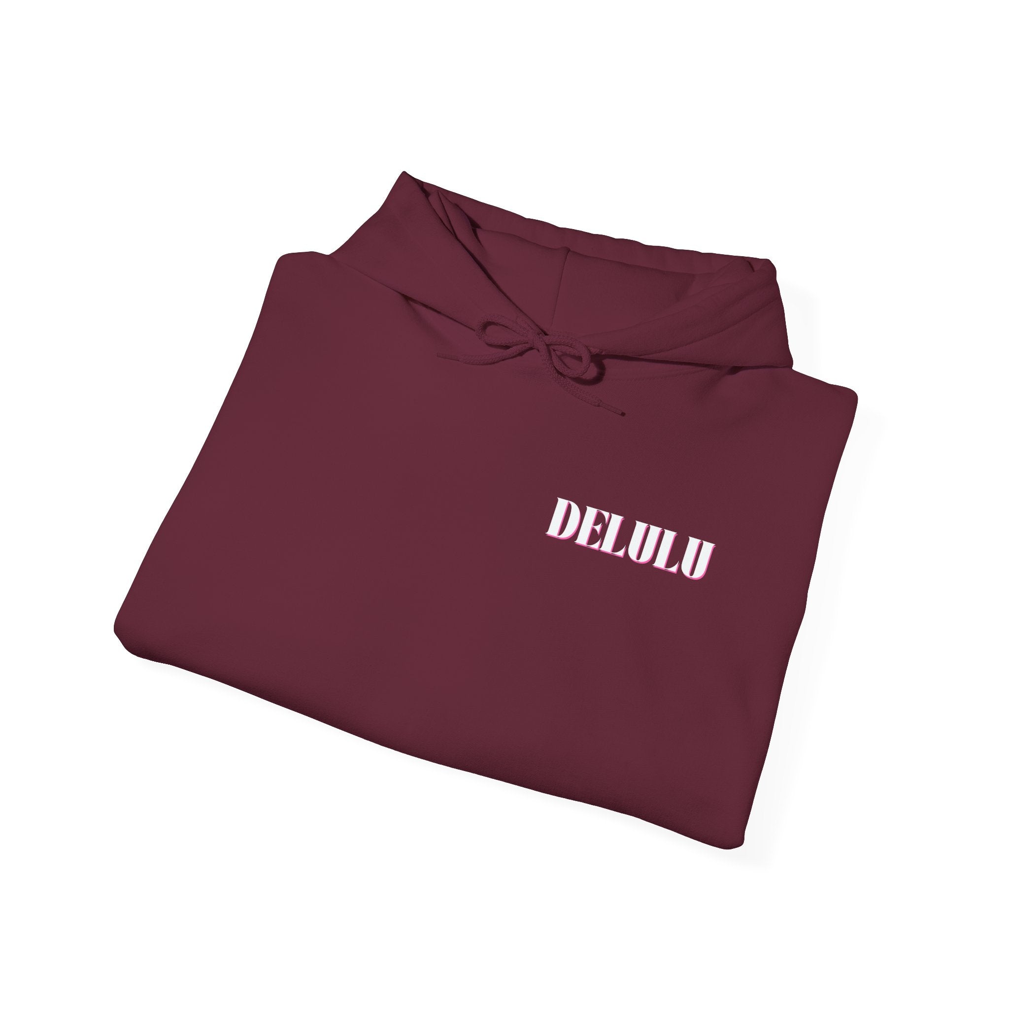 STATEMENT HOODIE DELULU - MAROON & WHITE/PINK