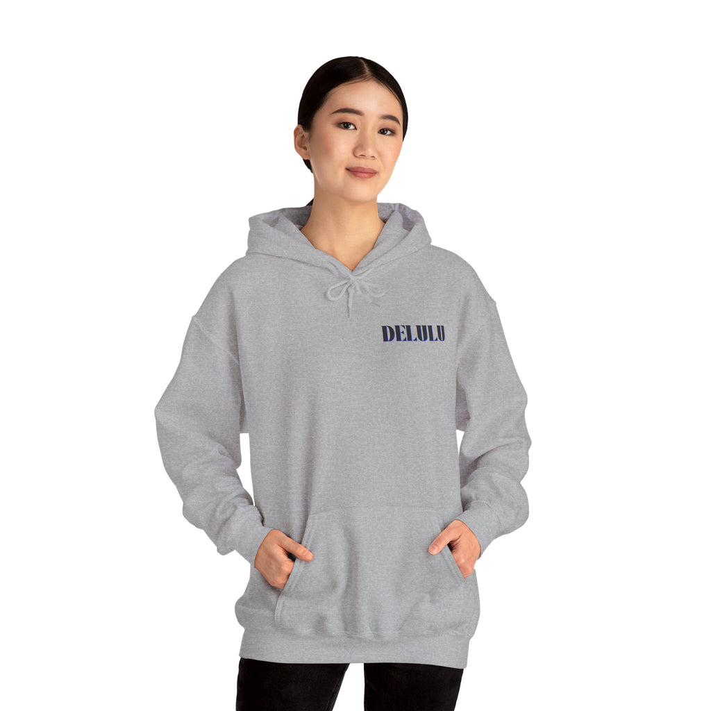 STATEMENT HOODIE DELULU - WHITE & BLACK/BLUE