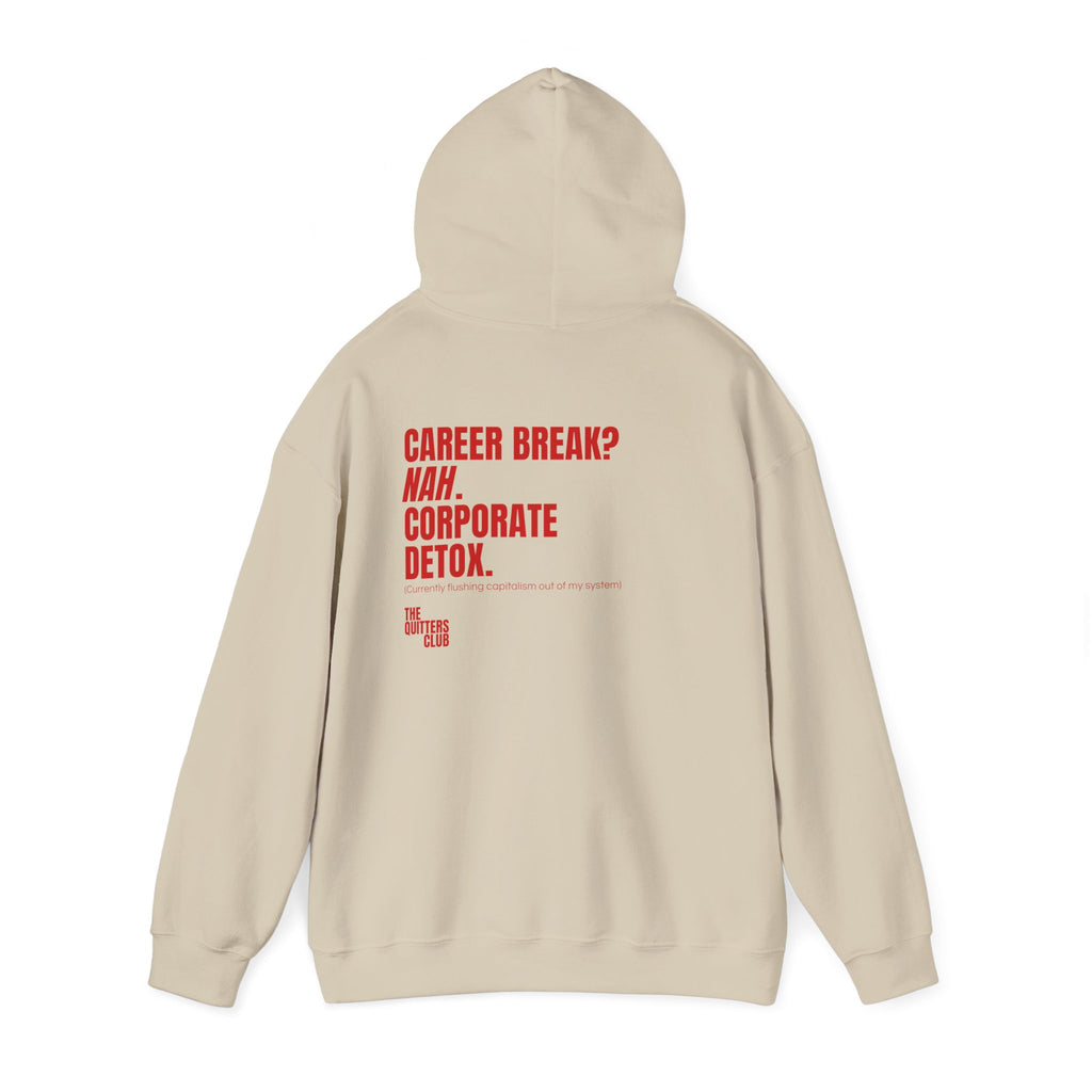 QUITTERS CLUB HOODIE - CORPORATE DETOX BEIGE/RED