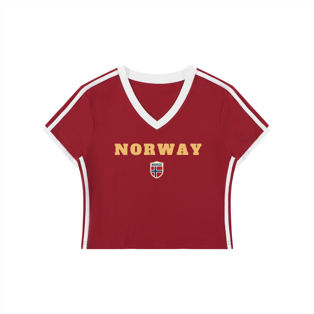 WOMEN'S RETRO V-NECK CROP T-SHIRT WORLD CUP - NORWAY