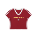 WOMEN'S RETRO V-NECK CROP T-SHIRT WORLD CUP - NORWAY