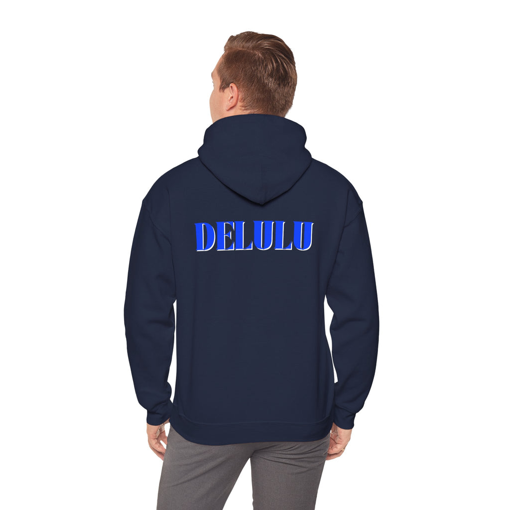 STATEMENT HOODIE DELULU - BLACK & BLUE/WHITE
