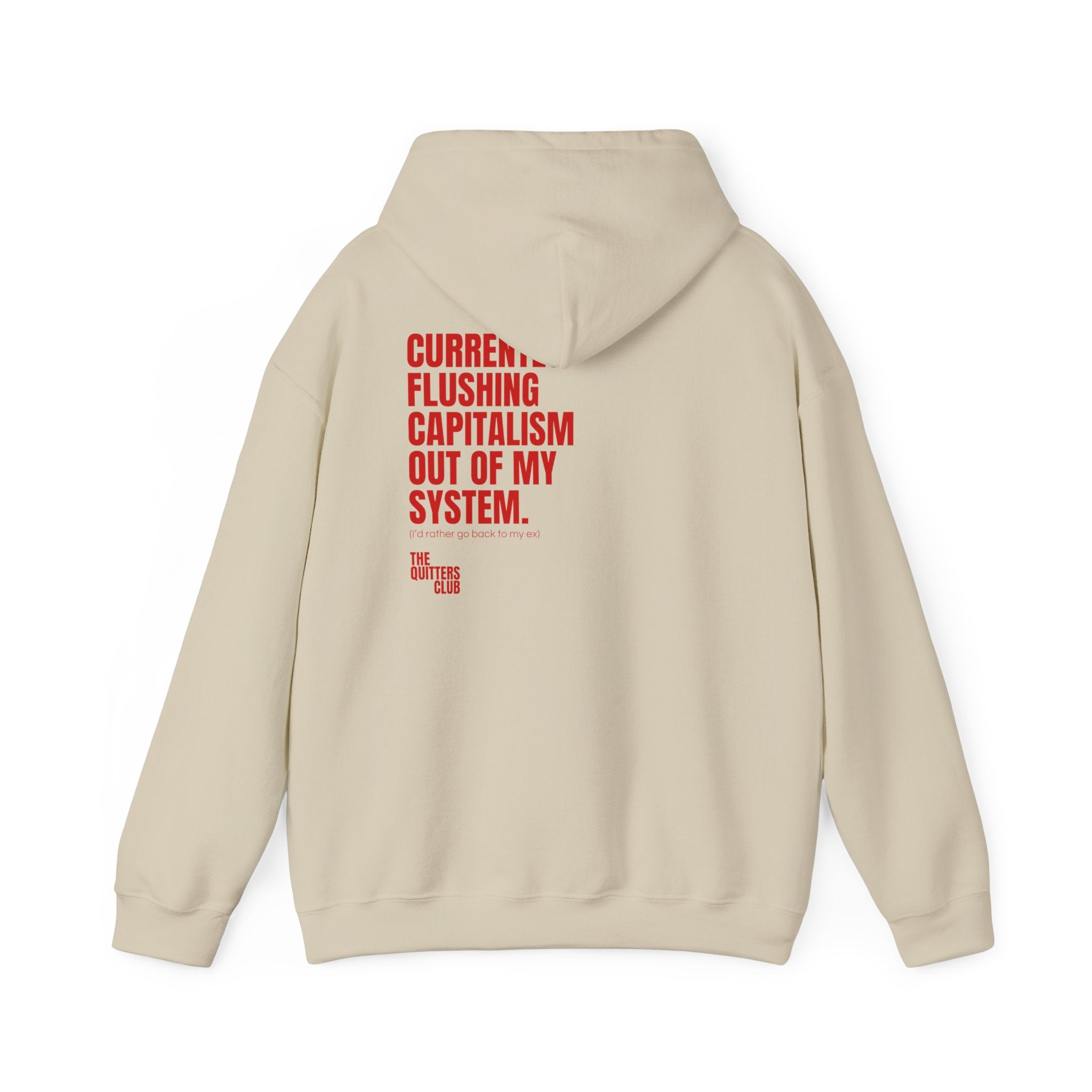 QUITTERS CLUB HOODIE - FLUSHING CAPTIALISM BEIGE/RED
