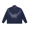 BASIC SUN FADE RAW EDGE QUARTER-ZIP SWEATSHIRT NAVY
