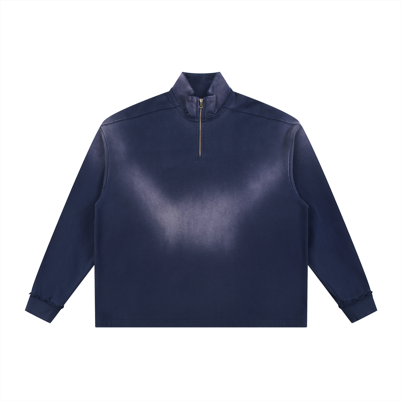 BASIC SUN FADE RAW EDGE QUARTER-ZIP SWEATSHIRT NAVY