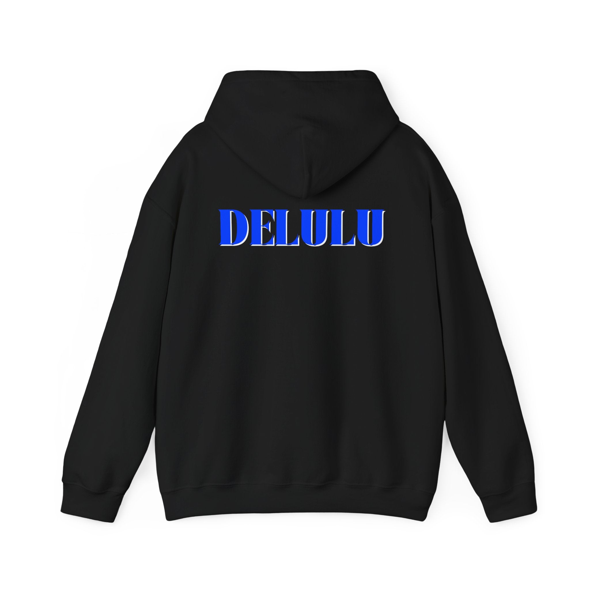 STATEMENT HOODIE DELULU - BLACK & BLUE/WHITE