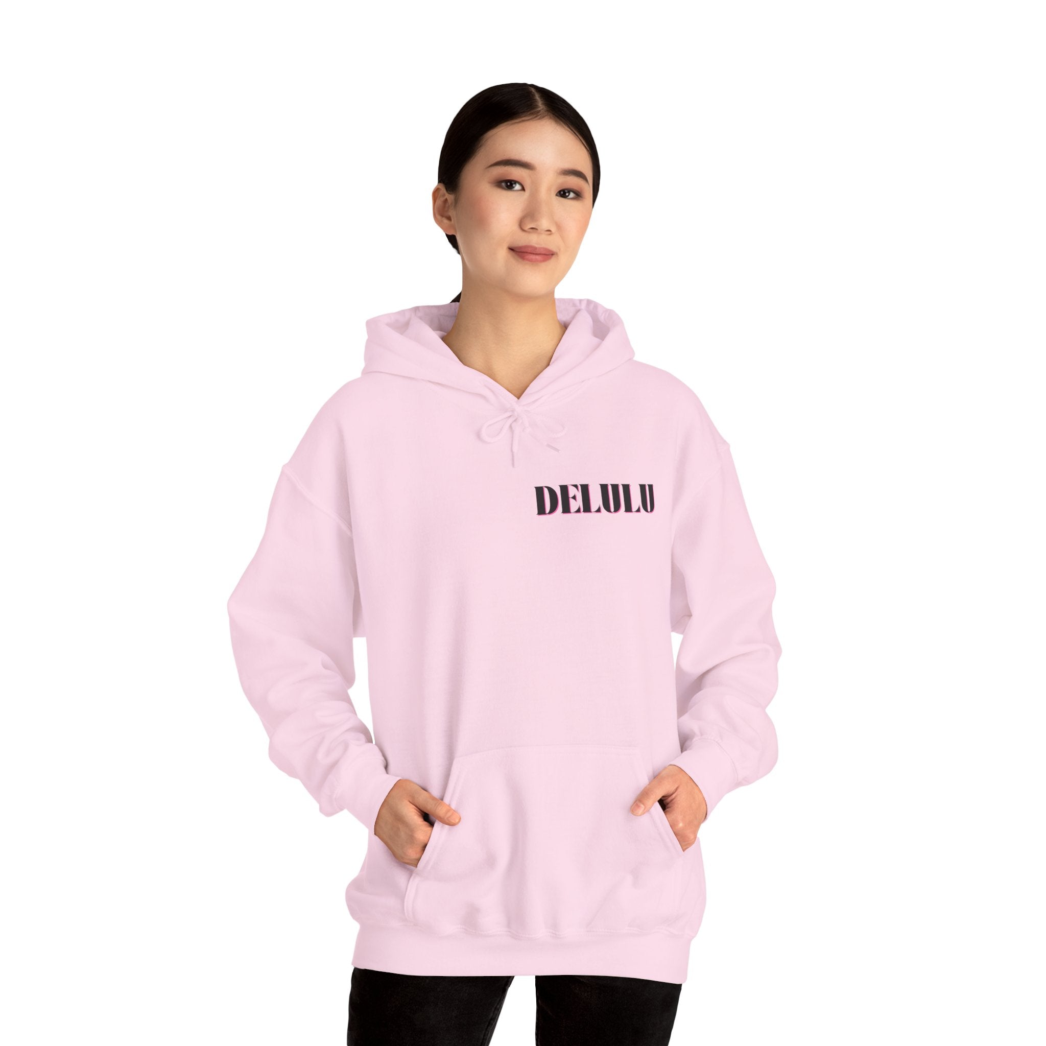 STATEMENT HOODIE DELULU - BEIGE & BLACK/PINK
