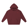 Maroon hoodie with a small red logo on a white background