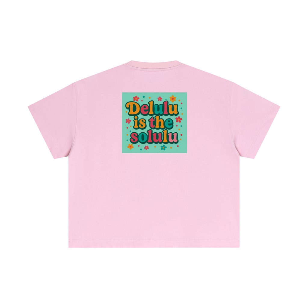 Pink t-shirt with colorful text design on a white background back print