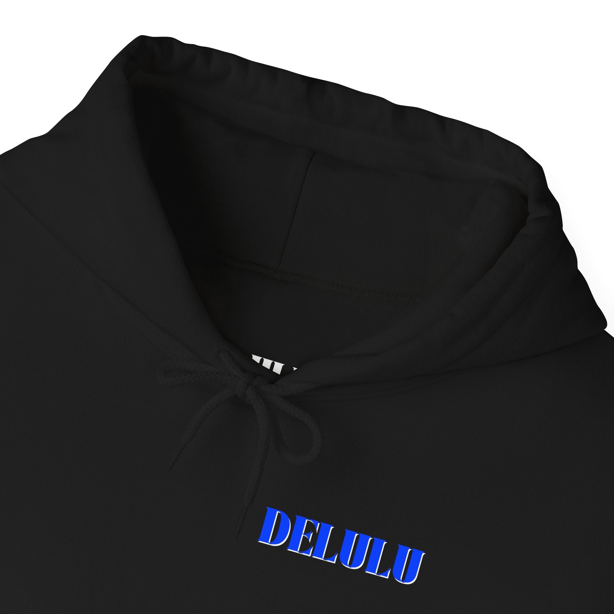STATEMENT HOODIE DELULU DELULU DELULU - DARK CHOCOLATE & BLUE