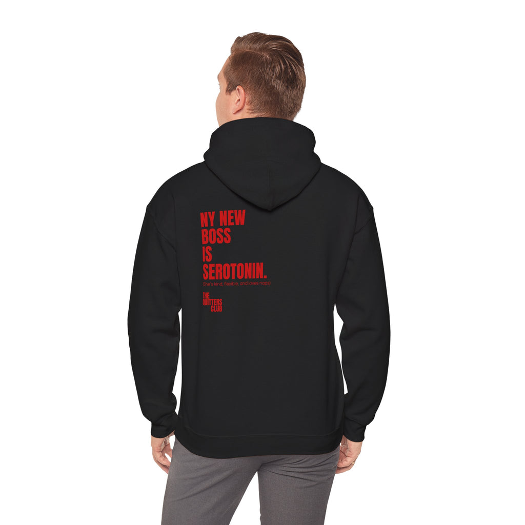 QUITTERS CLUB HOODIE - MY NEW BOSS BLACK/RED