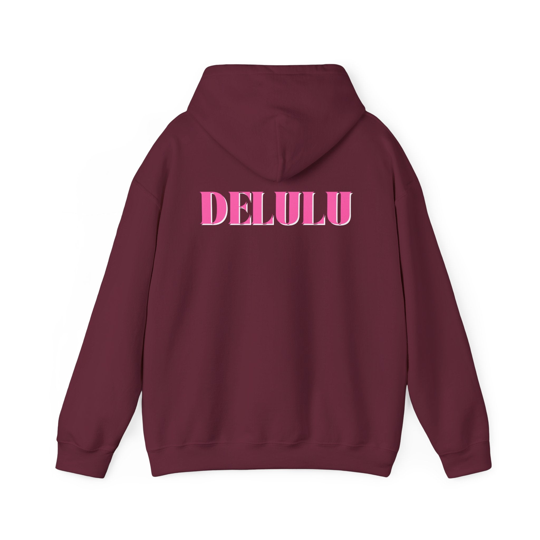 STATEMENT HOODIE DELULU - DARK CHOCOLATE & PINK/WHITE