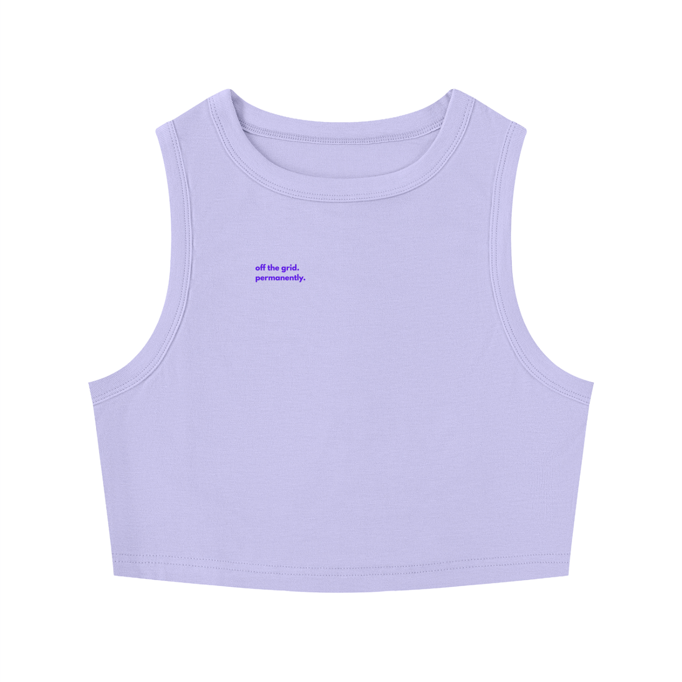MAIN CHARACTER TIGHT CREWNECK CROP TANK TOP -  OFF THE GRID. PERMANENTLY.