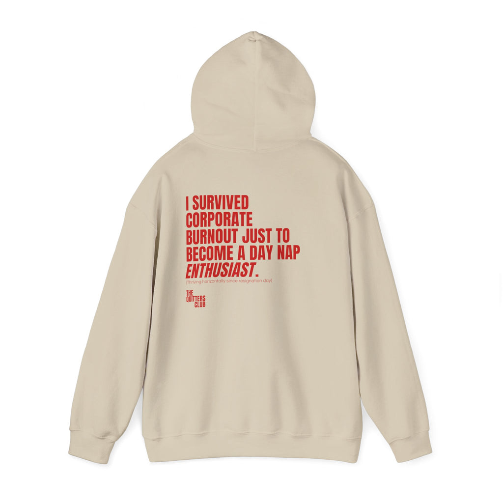 QUITTERS CLUB HOODIE - CORPORATE BURNOUT BEIGE/RED