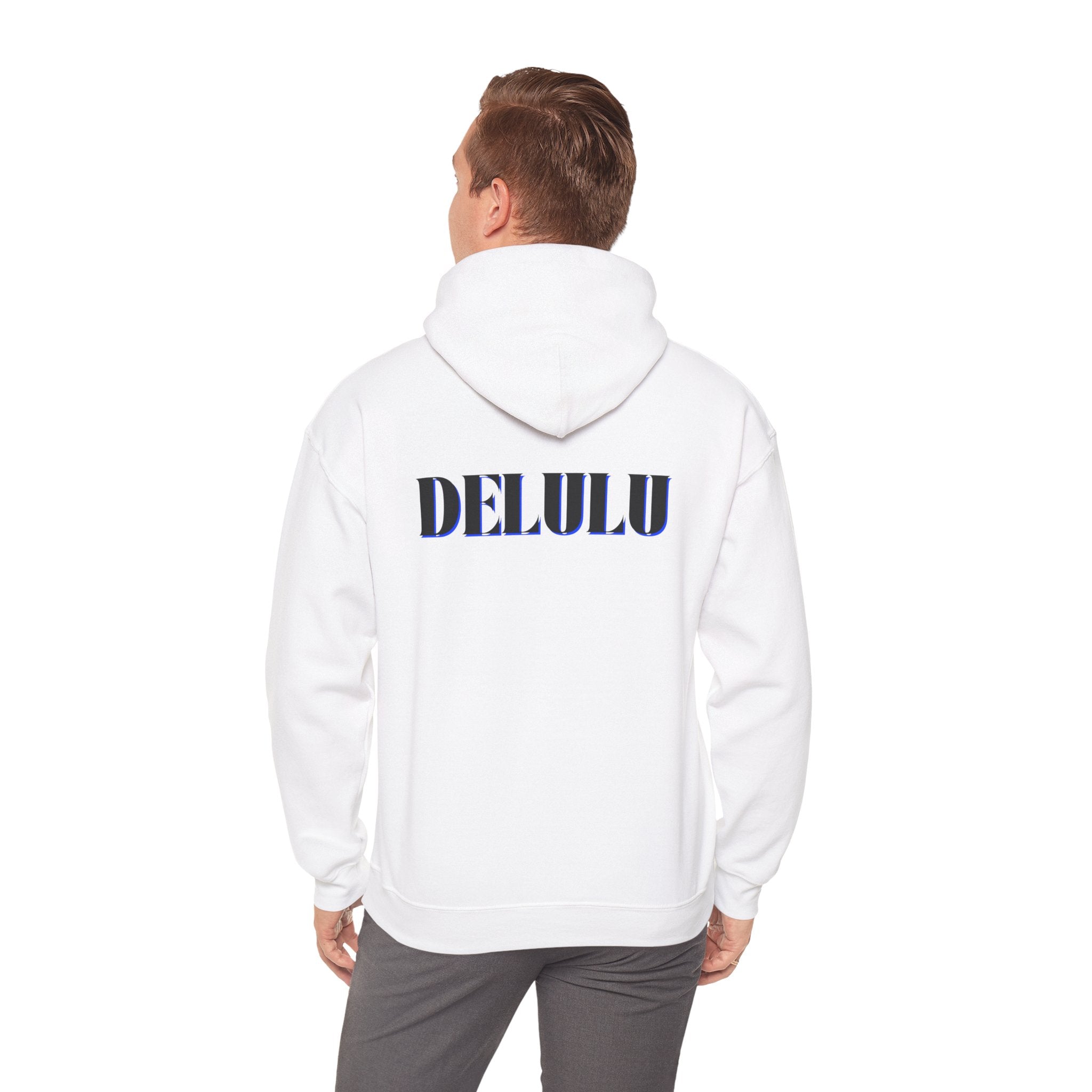 STATEMENT HOODIE DELULU - BEIGE & BLACK/BLUE