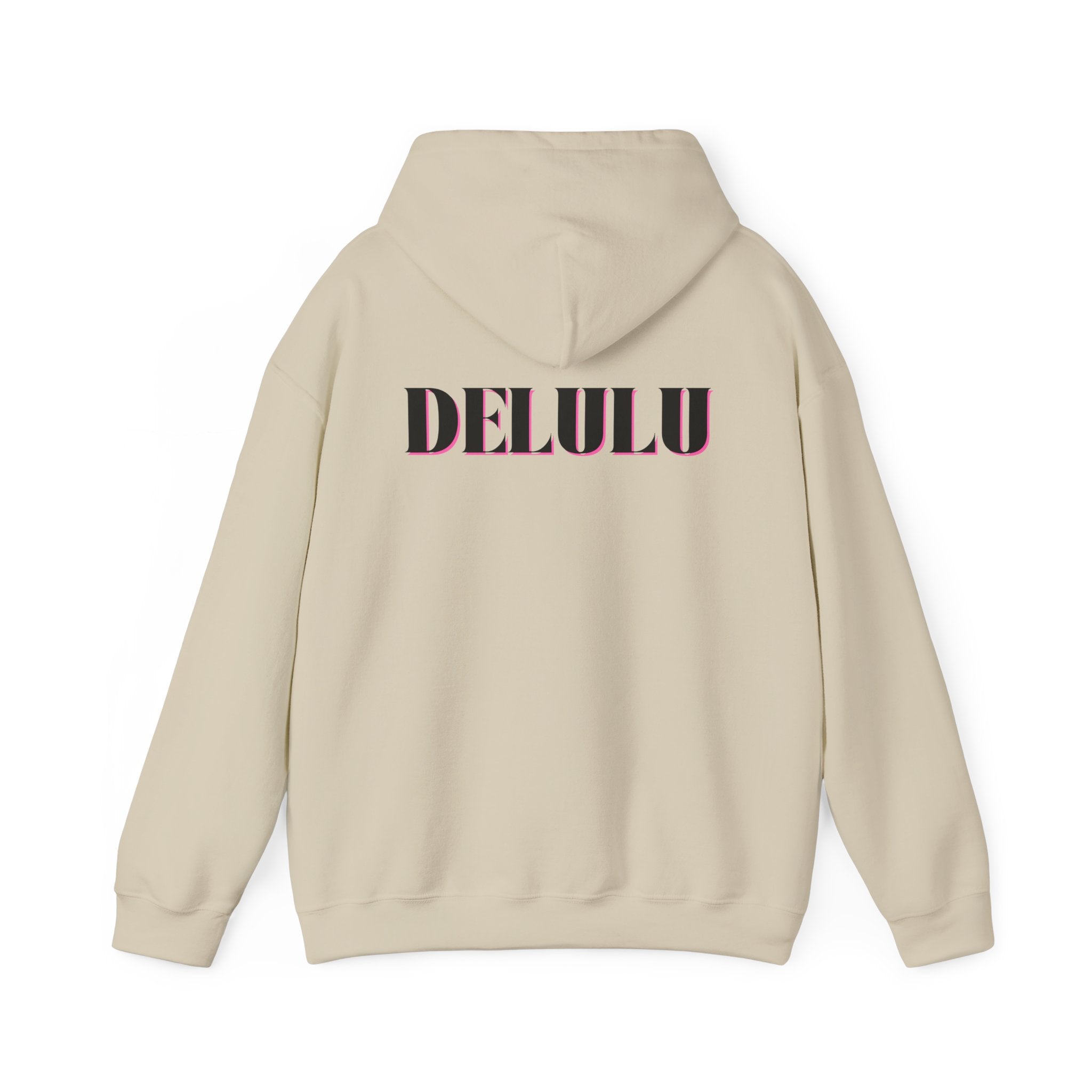 STATEMENT HOODIE DELULU - WHITE & BLACK/PINK