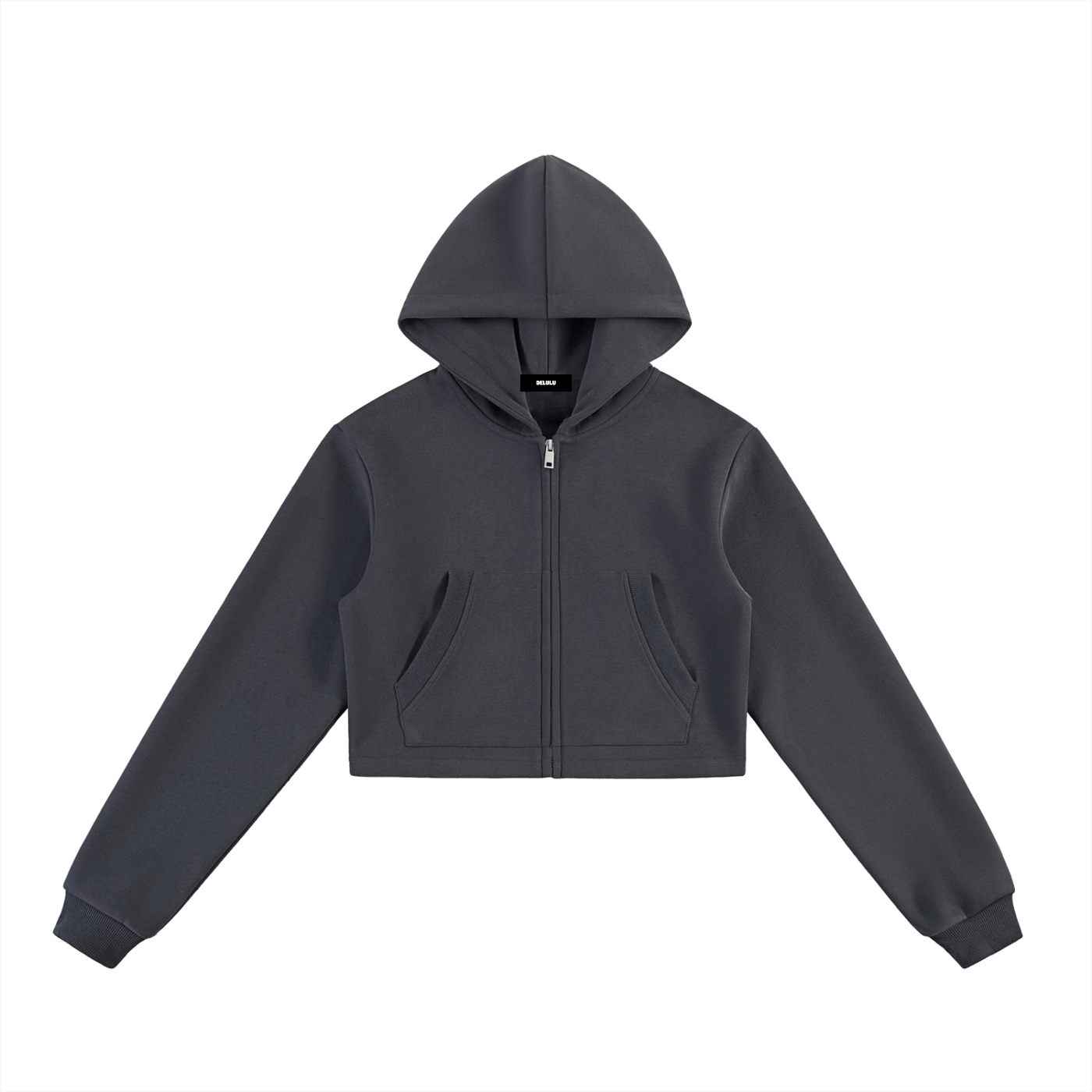 WOMAN ESSENTIAL CROPPED ZIP-UP HOODIE - CHARCOAL GRAY