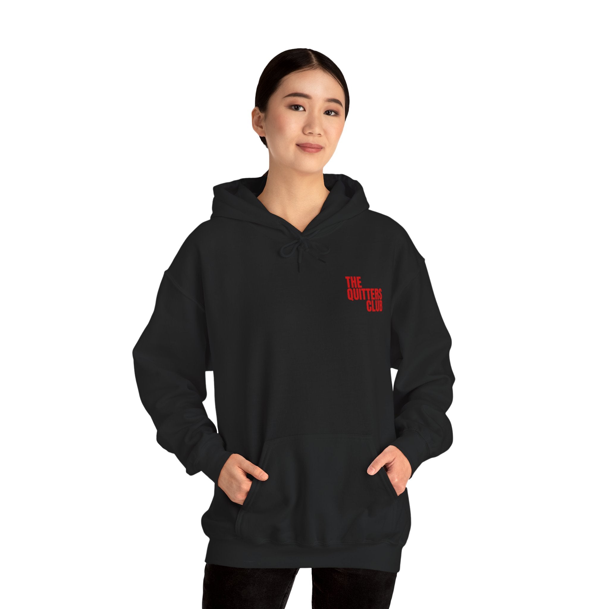 QUITTERS CLUB HOODIE - CRYING AT MY LAPTOP BLACK/RED