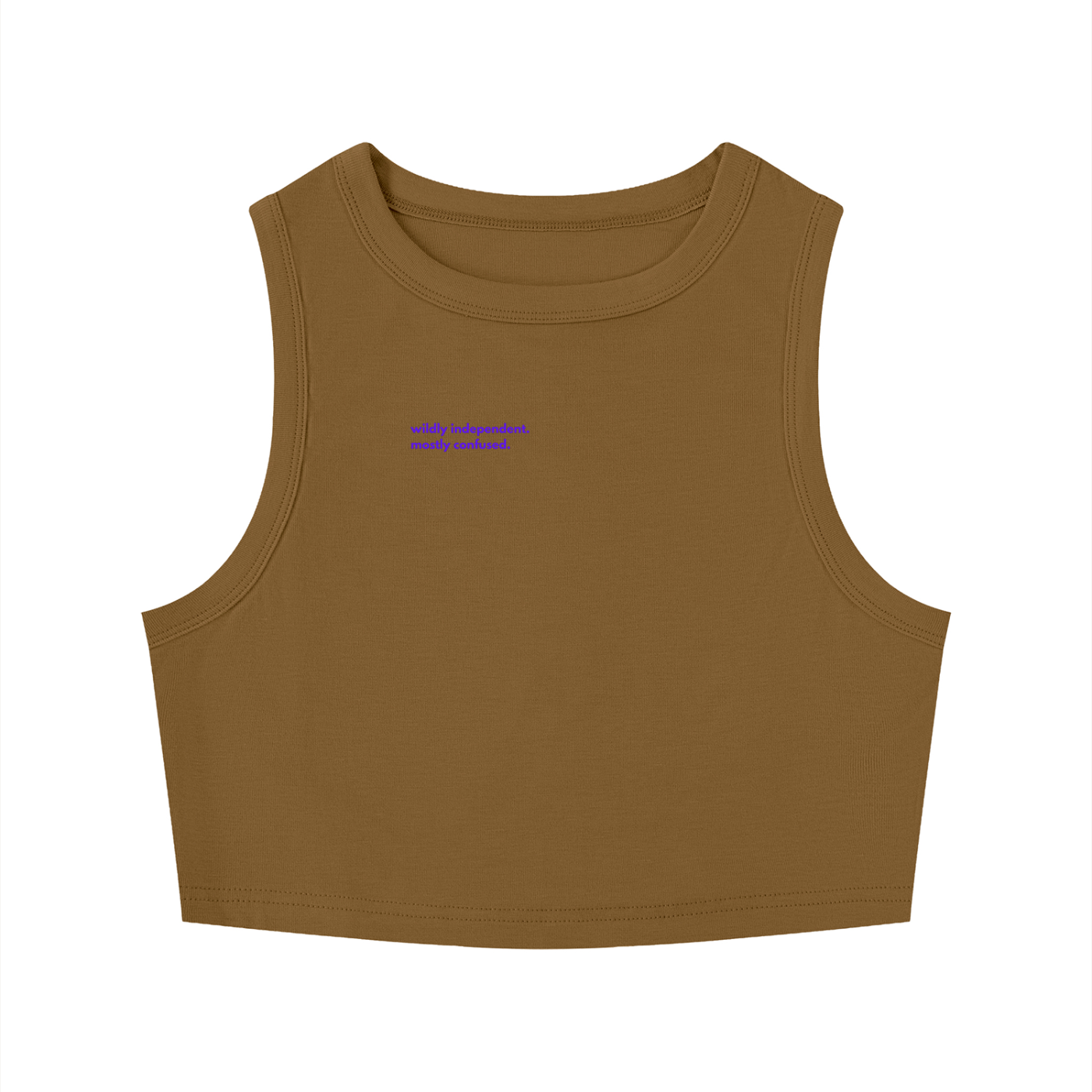 MAIN CHARACTER TIGHT CREWNECK CROP TANK TOP -  WILDLY INDEPENDENT. MOSTLY CONFUSED.