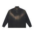 BASIC SUN FADE RAW EDGE QUARTER-ZIP SWEATSHIRT BLACK