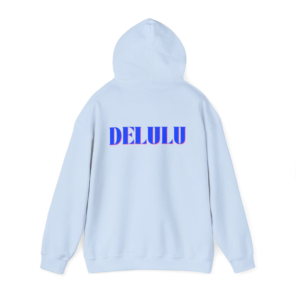 STATEMENT HOODIE DELULU - WHITE & BLUE/PINK