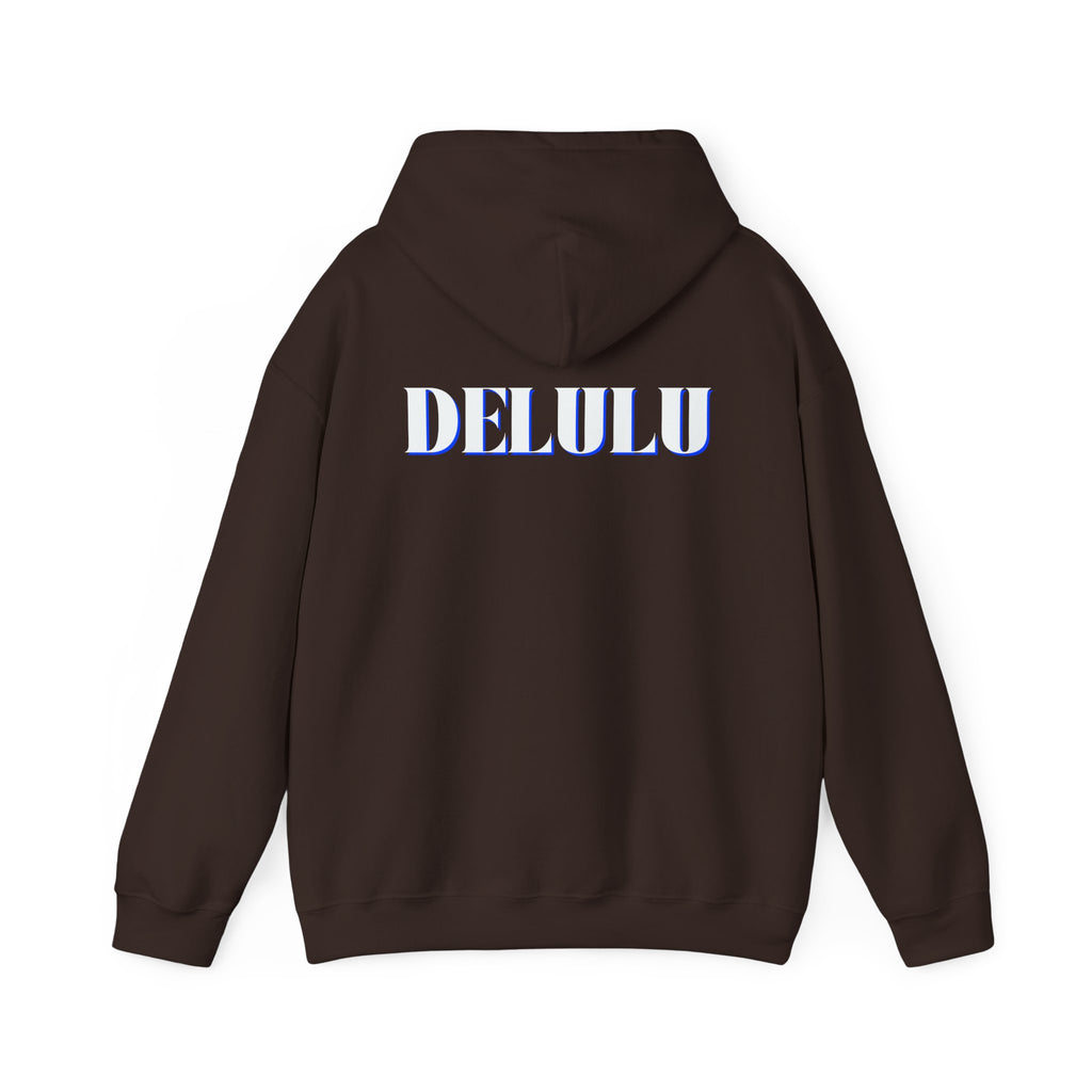 STATEMENT HOODIE DELULU - BLACK & WHITE/BLUE