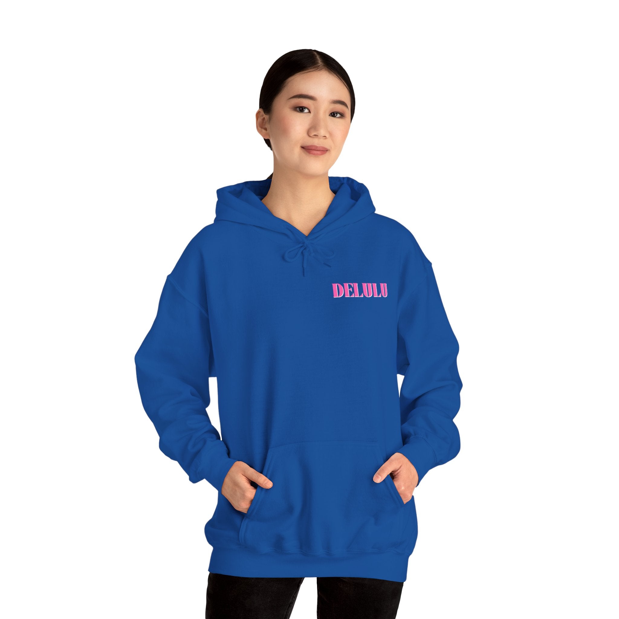 STATEMENT HOODIE DELULU - NAVY & PINK/WHITE