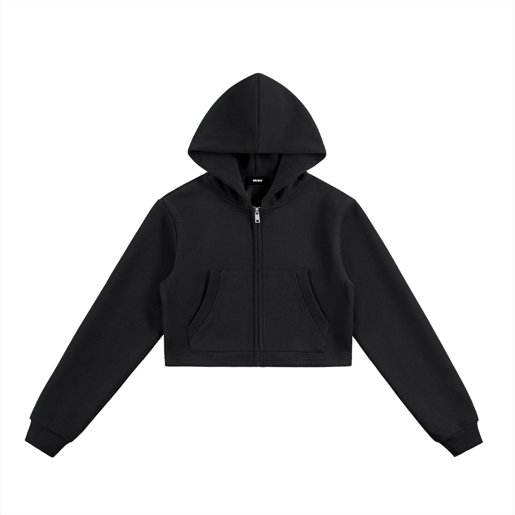 WOMAN ESSENTIAL CROPPED ZIP-UP HOODIE - BLACK