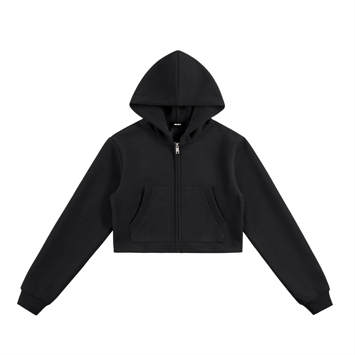 WOMAN ESSENTIAL CROPPED ZIP-UP HOODIE - BLACK