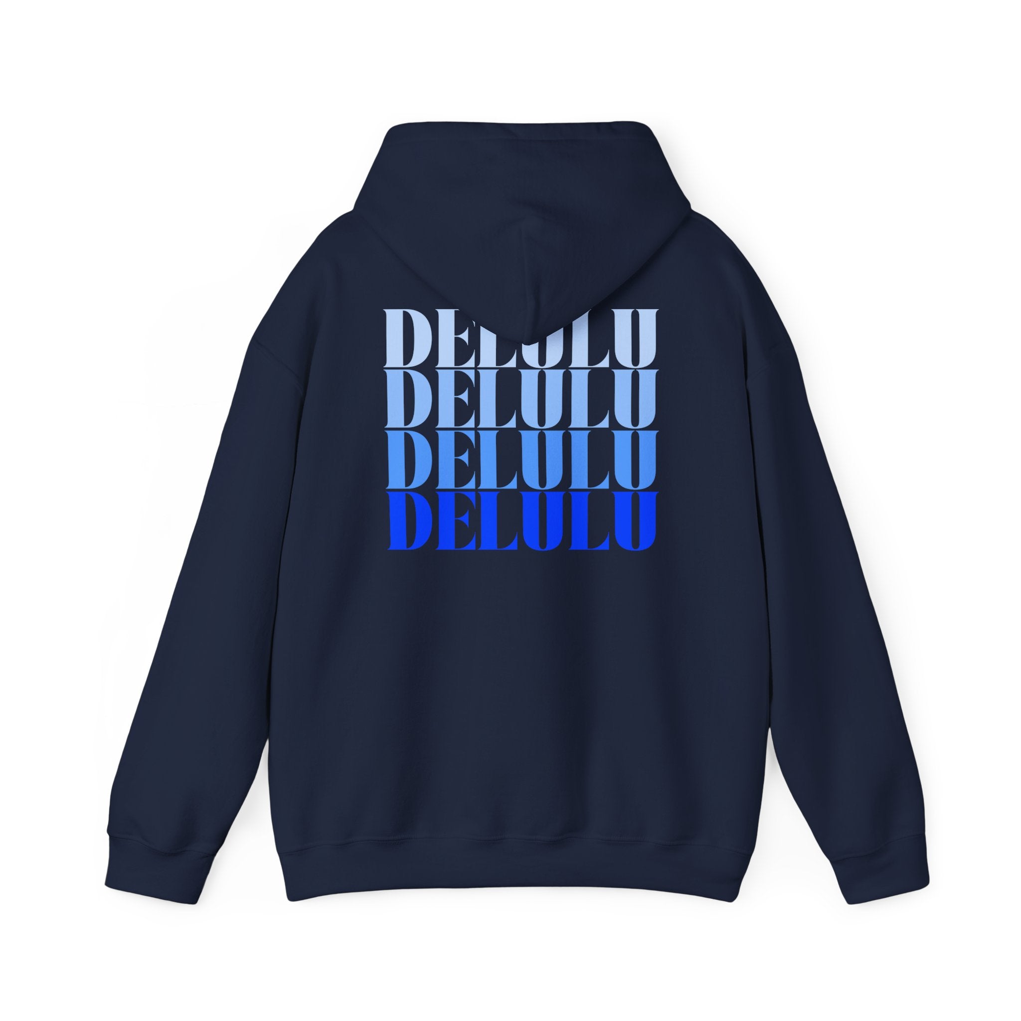 STATEMENT HOODIE DELULU DELULU DELULU - DARK CHOCOLATE & BLUE