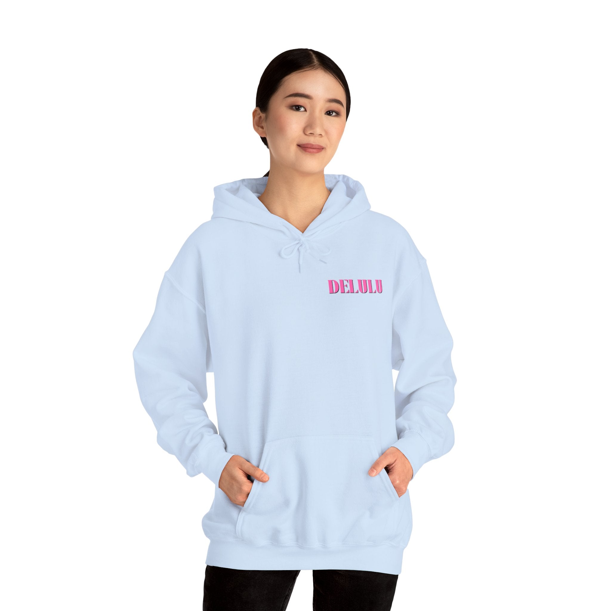 STATEMENT HOODIE DELULU - WHITE & PINK/BLACK