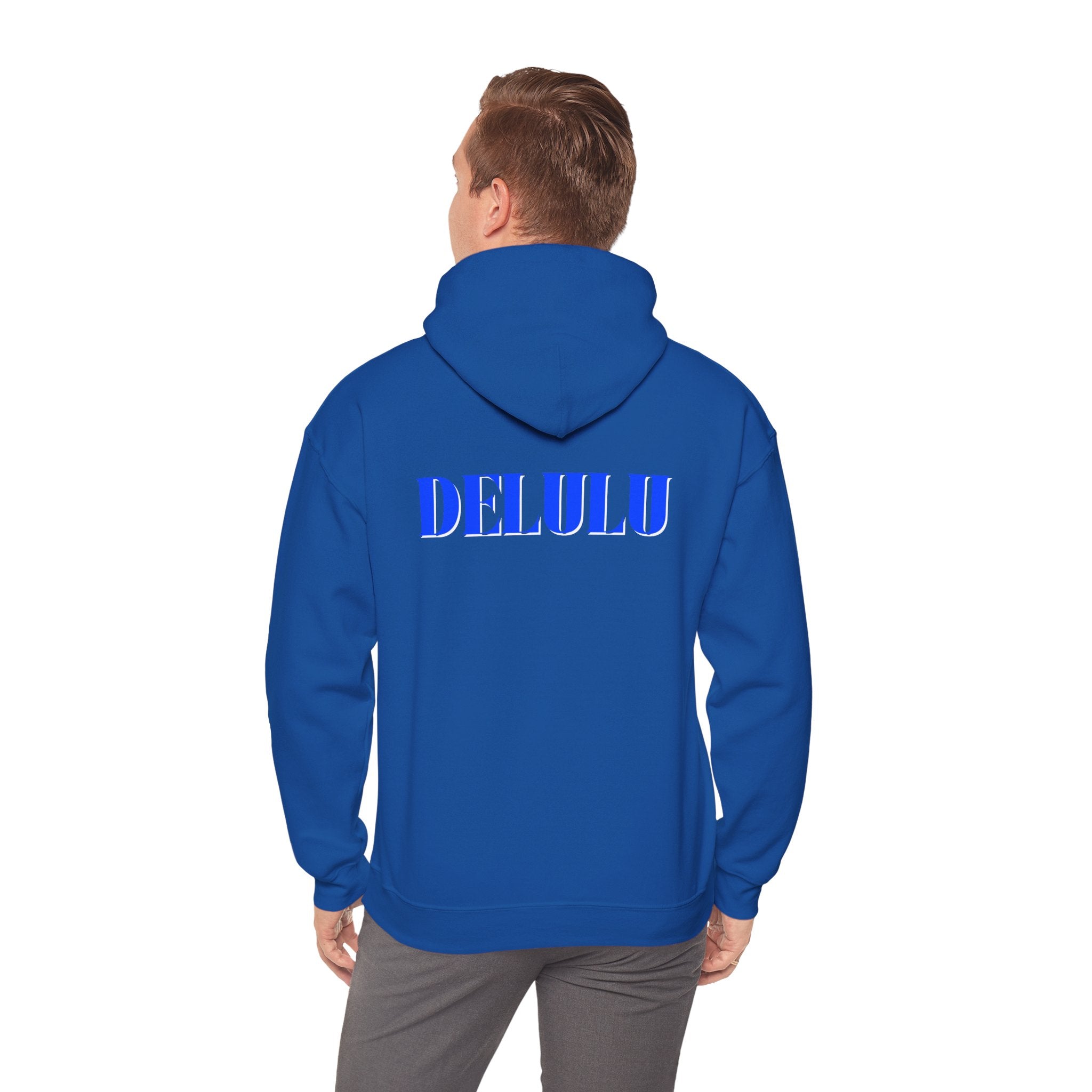 STATEMENT HOODIE DELULU - BLACK & BLUE/WHITE