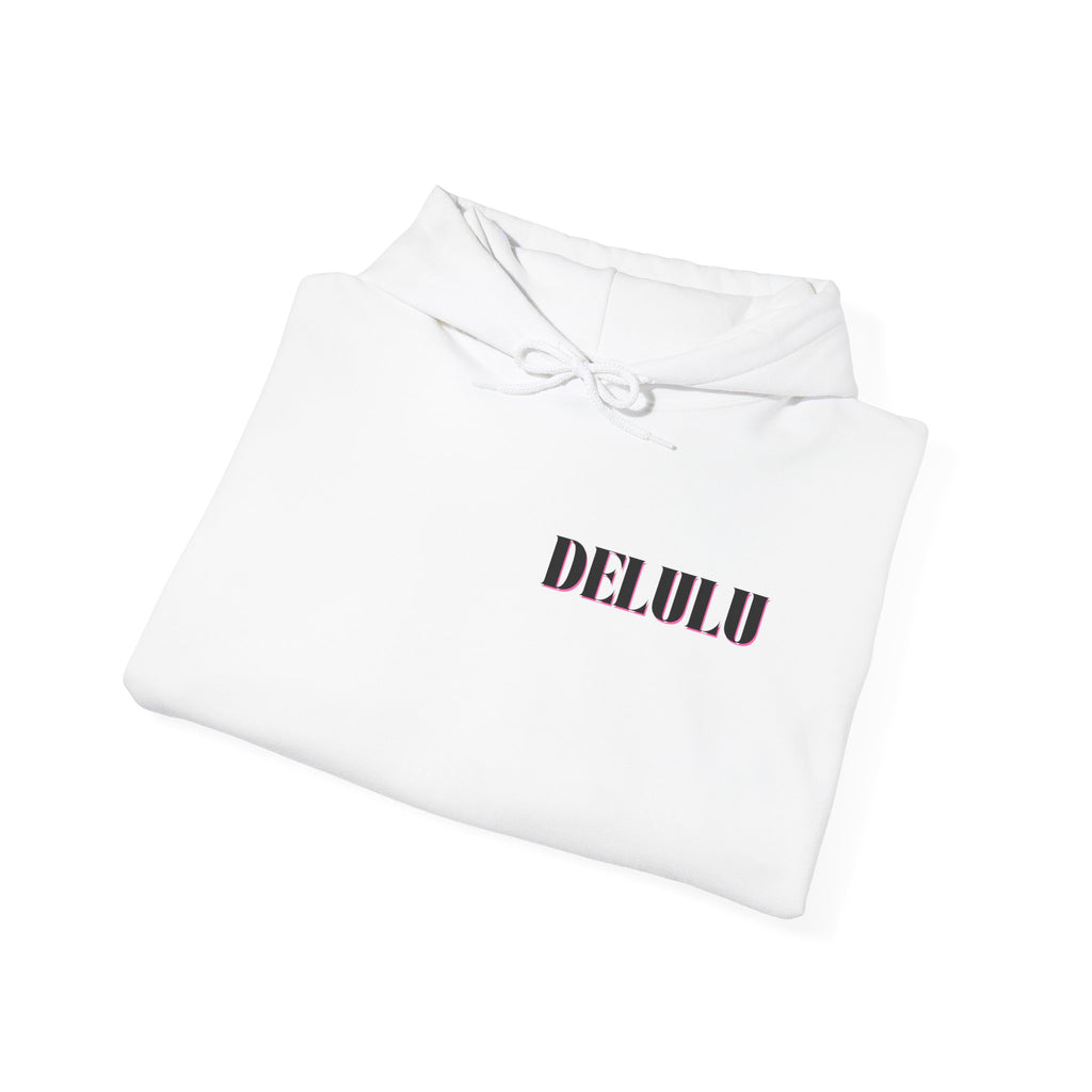 STATEMENT HOODIE DELULU - WHITE & BLACK/PINK