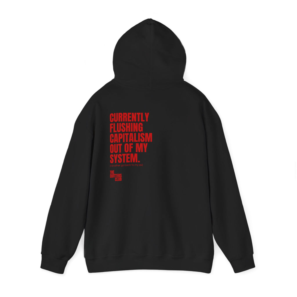 QUITTERS CLUB HOODIE - FLUSHING CAPTIALISM BLACK/RED