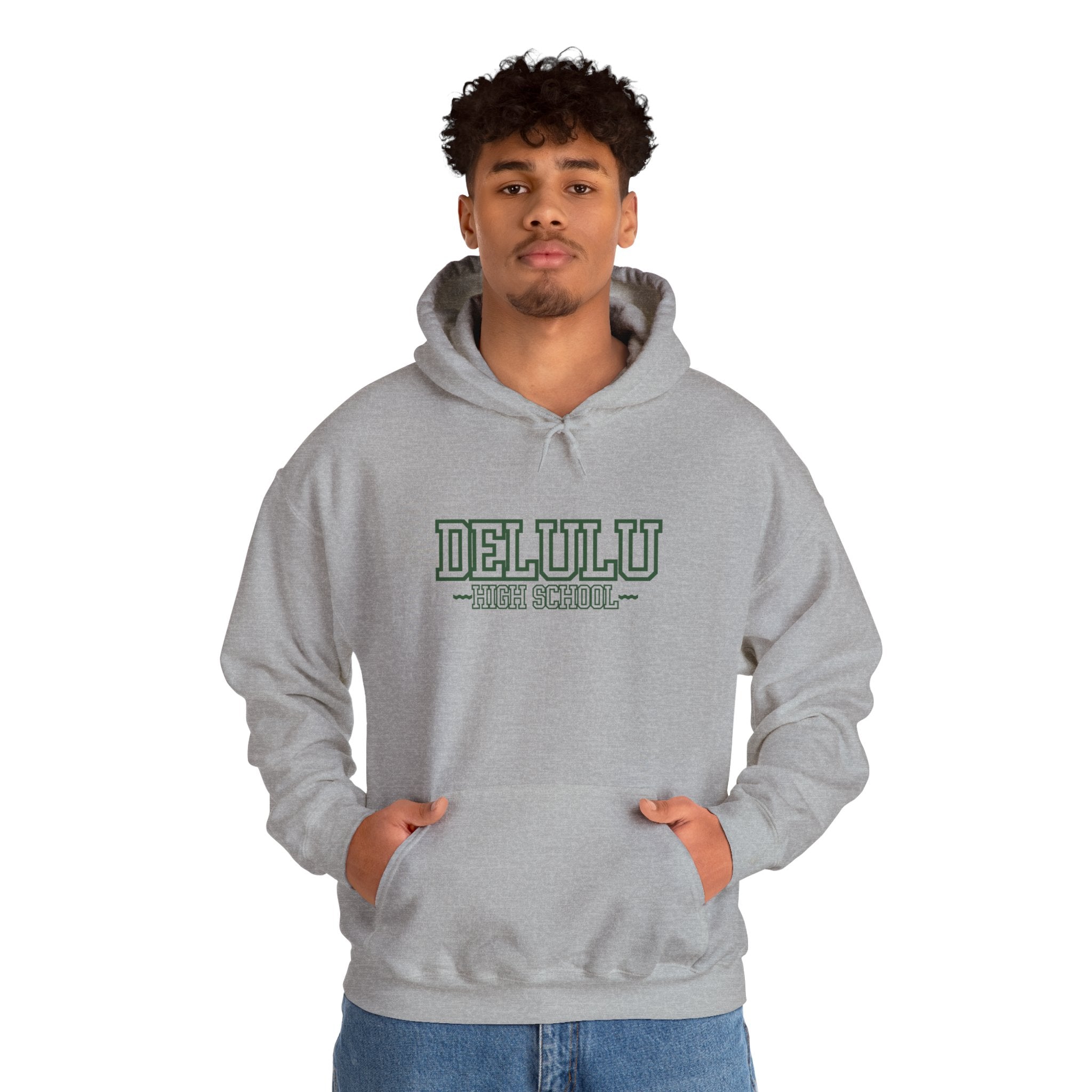 DELULU HIGH SCHOOL HOODIE - GREY&GREEN