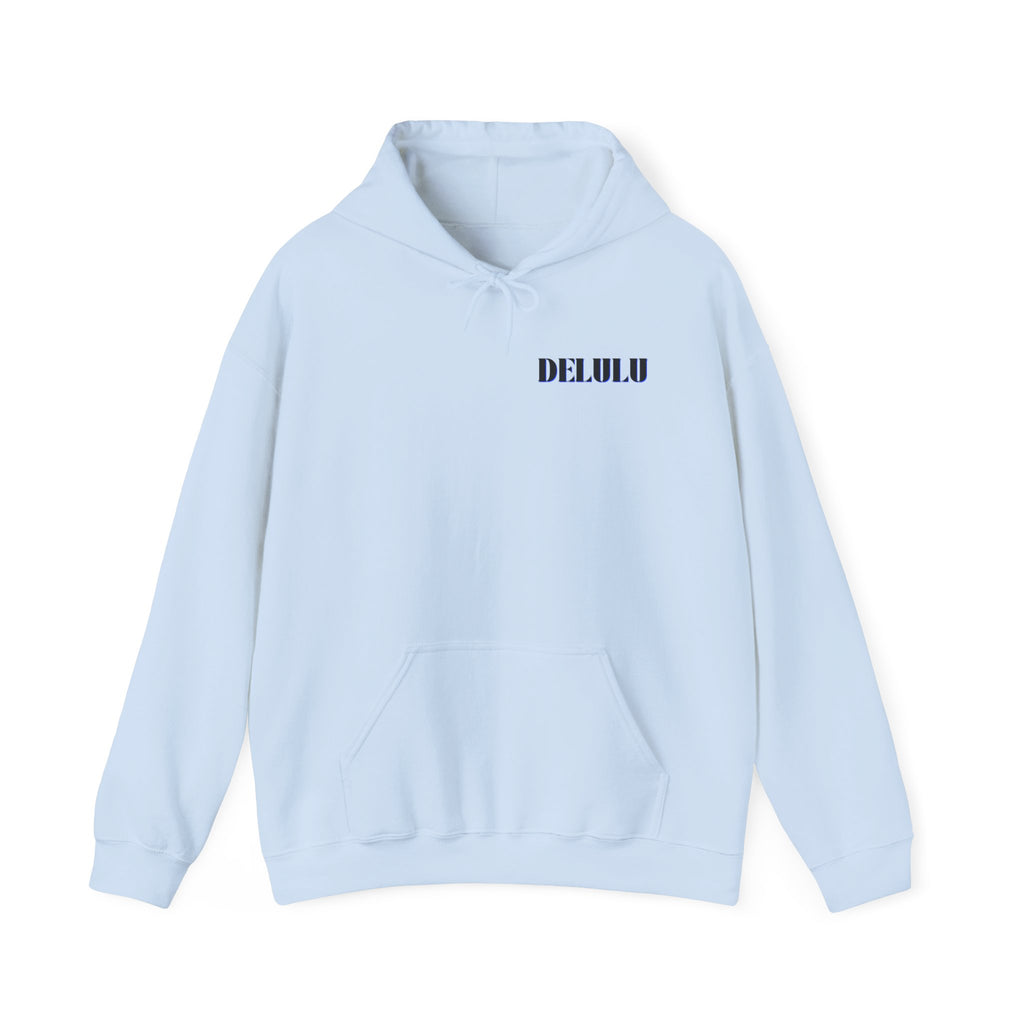 STATEMENT HOODIE DELULU - GREY & BLACK/BLUE