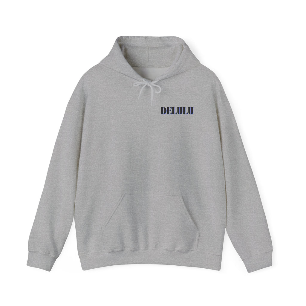 STATEMENT HOODIE DELULU - GREY & BLACK/BLUE