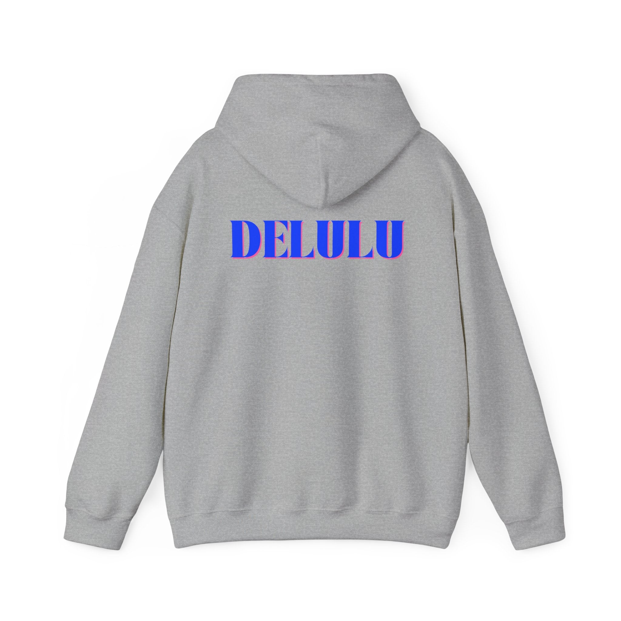 STATEMENT HOODIE DELULU - WHITE & BLUE/PINK