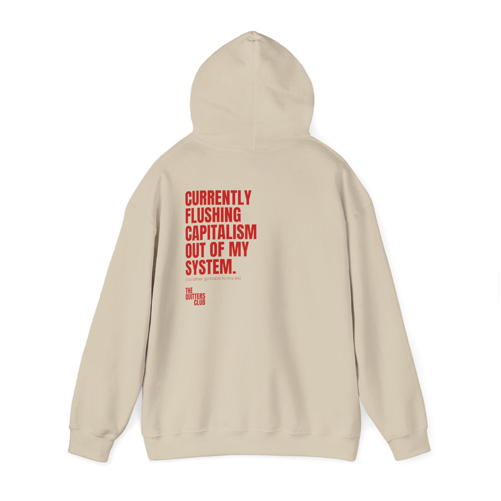 QUITTERS CLUB HOODIE - FLUSHING CAPTIALISM BEIGE/RED