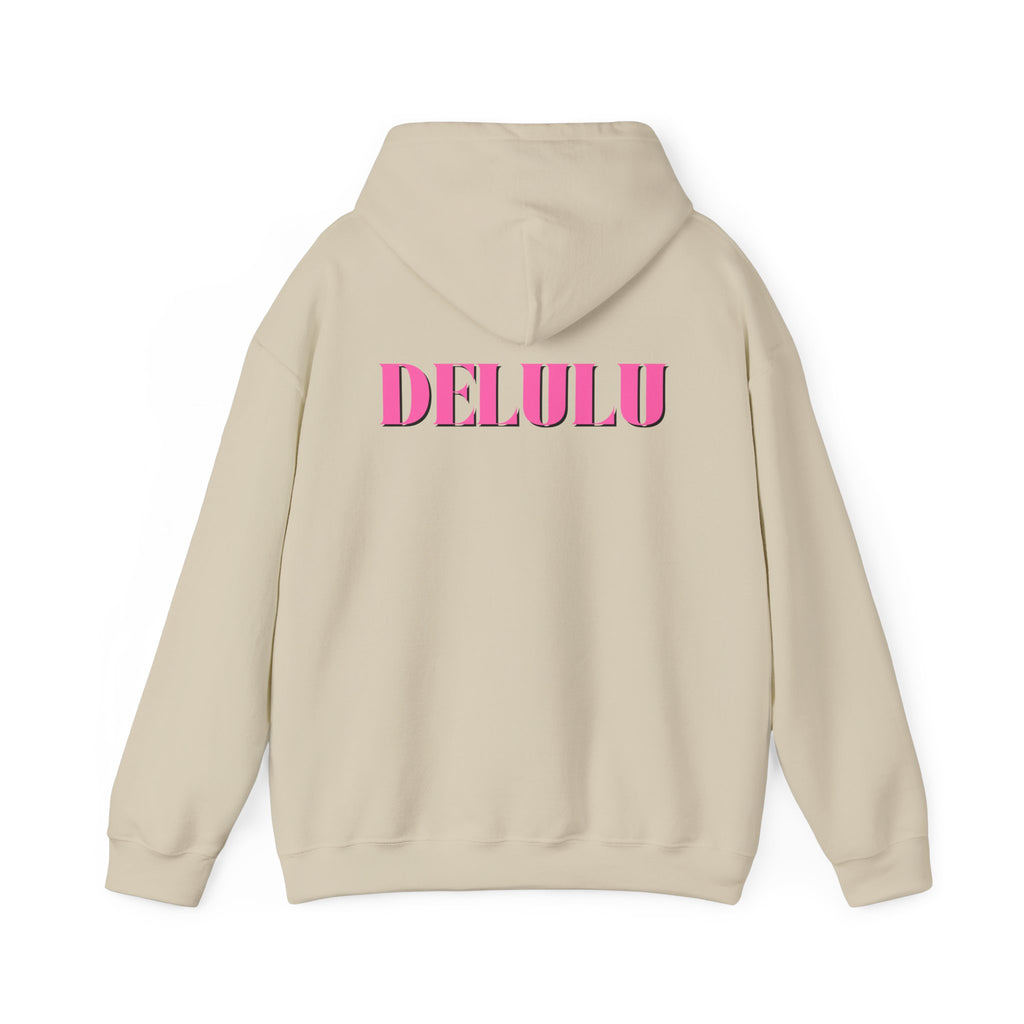 STATEMENT HOODIE DELULU - WHITE & PINK/BLACK