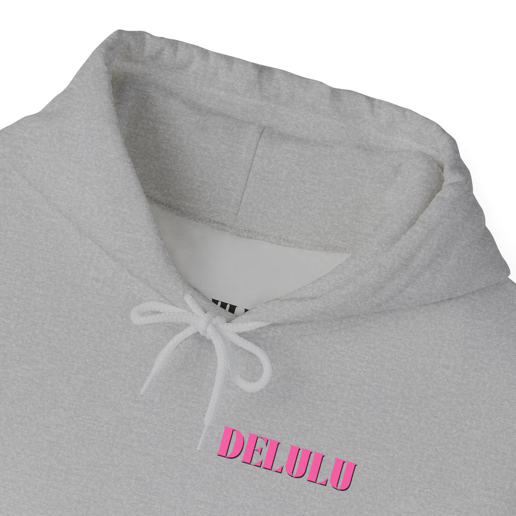 STATEMENT HOODIE DELULU - GREY & PINK/BLACK
